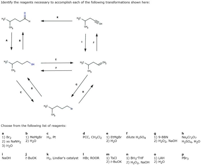 Identify the reagents necessary to accomplish the following transformations